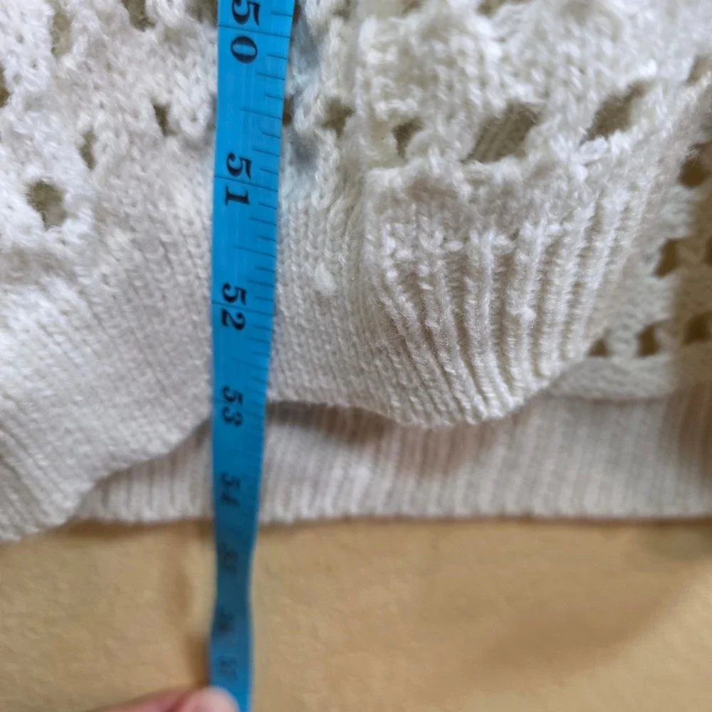 White Open Knit crochet coastal boho prarie Maxi Cardigan‎ Duster Coverup XXL